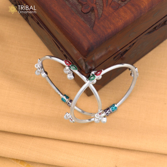 Vintage design Sterling silver baby bracelet foot kada with hanging noisy bells fabulous gifting jewelry ank785