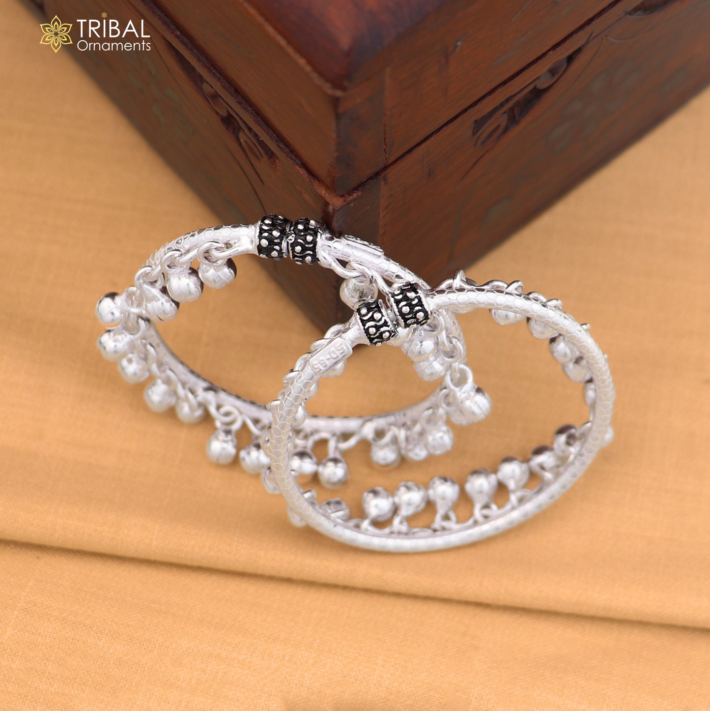 Vintage design Sterling silver baby bracelet foot kada with hanging noisy bells fabulous gifting jewelry ank783