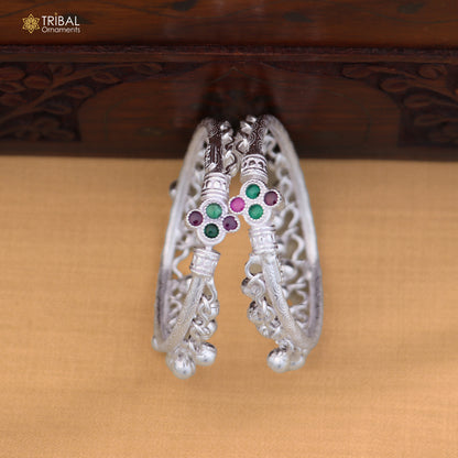 Vintage design Sterling silver baby bracelet foot kada with hanging noisy bells fabulous gifting jewelry ank784