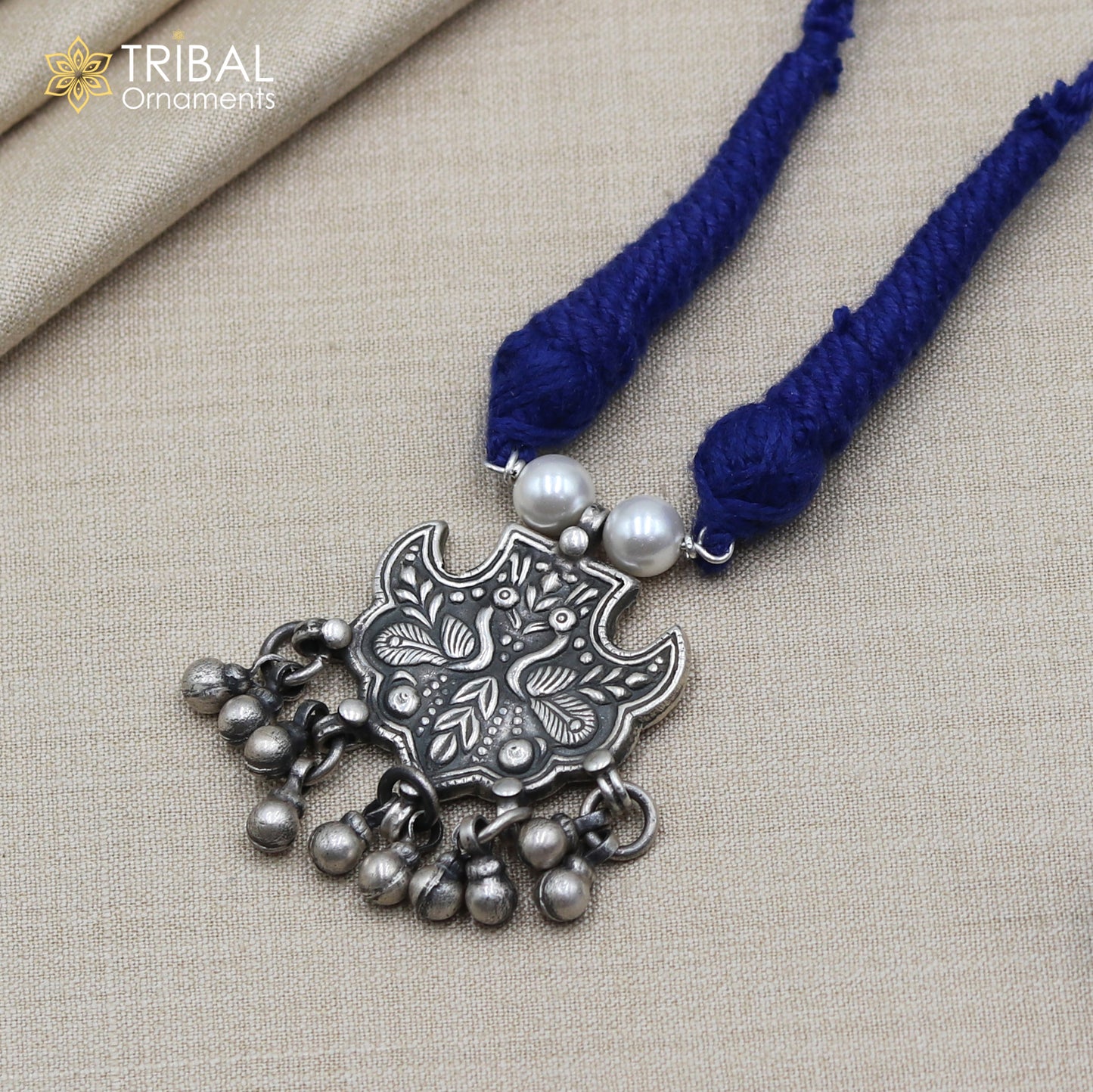 925 sterling silver handcrafted peacock design ethnic charm necklace tribal jewelry set724