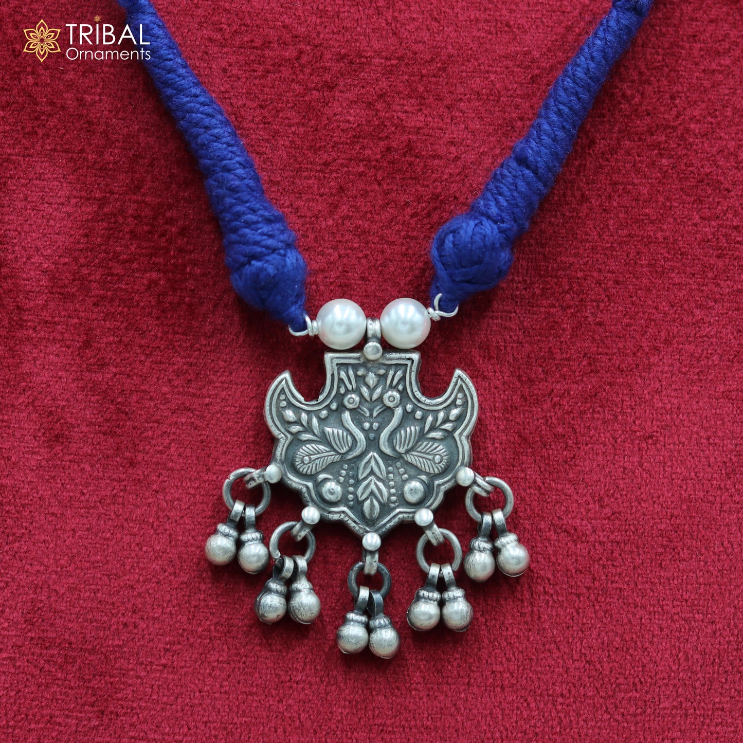 925 sterling silver handcrafted peacock design ethnic charm necklace tribal jewelry set724