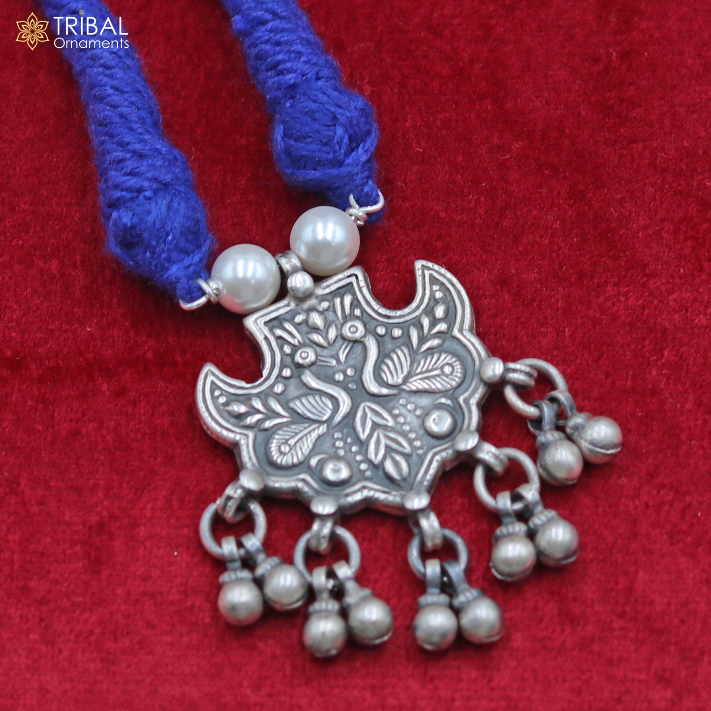 925 sterling silver handcrafted peacock design ethnic charm necklace tribal jewelry set724