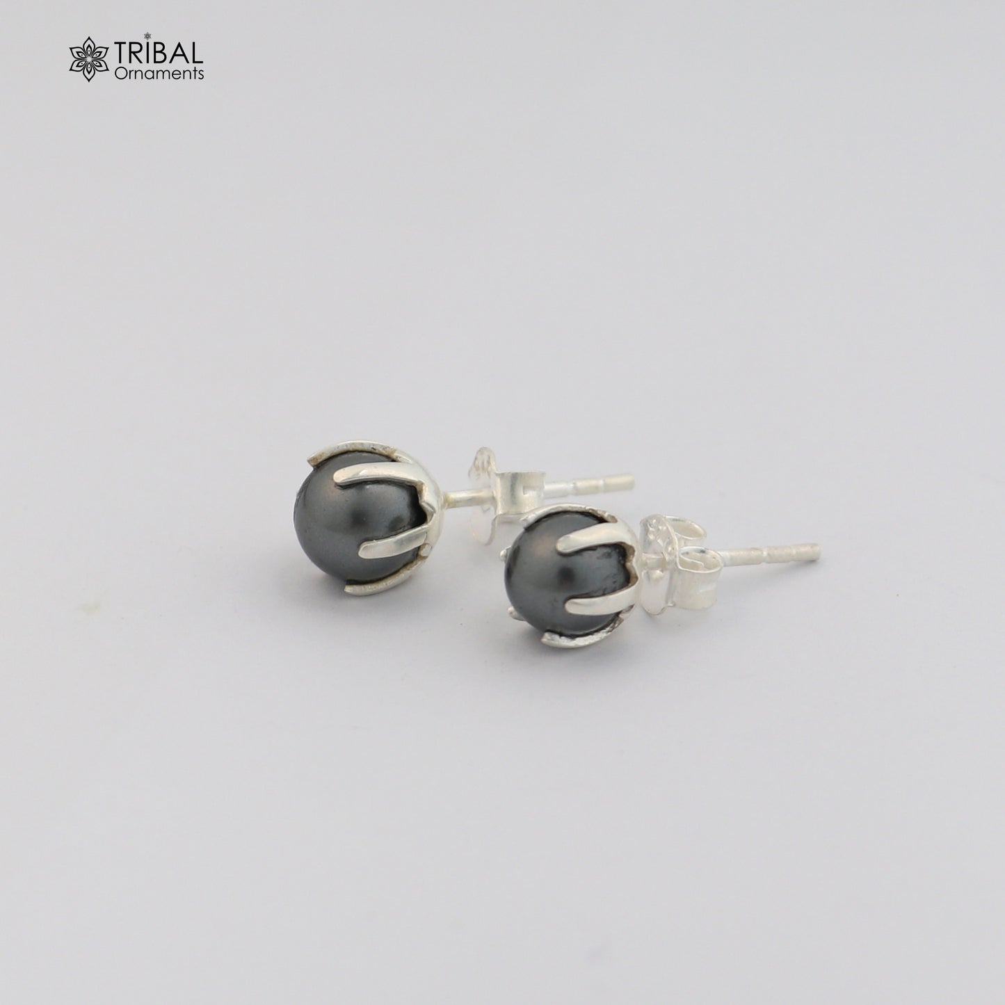 Round 925 sterling silver fabulous black pearl stone stud earrings best unisex daily use jewelry er304