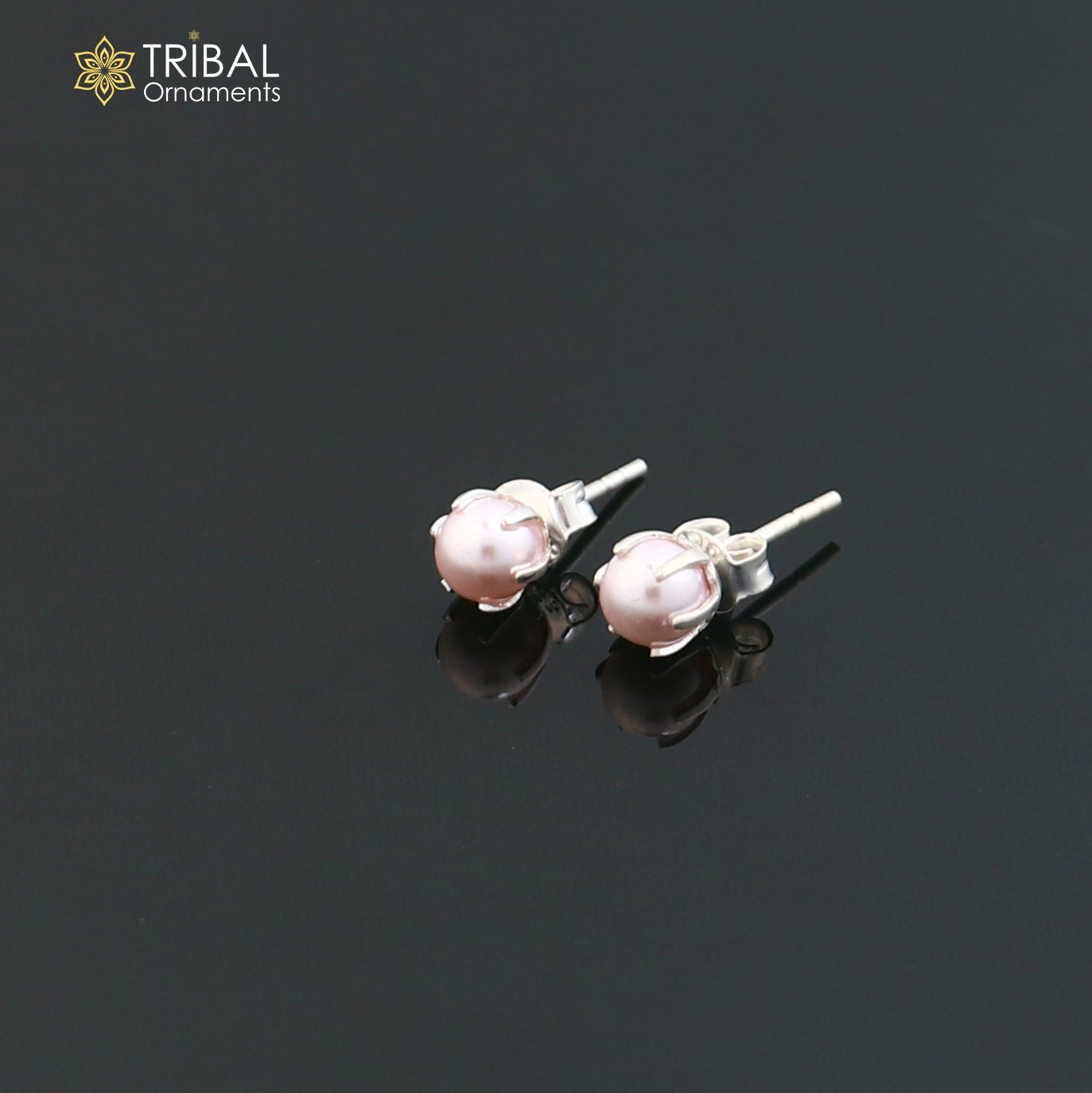 Round 925 sterling silver fabulous pink shade pearl stone stud earrings best unisex daily use jewelry er305