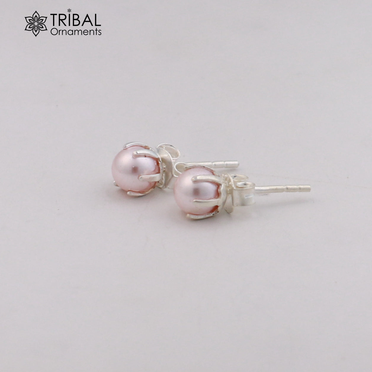 Round 925 sterling silver fabulous pink shade pearl stone stud earrings best unisex daily use jewelry er305