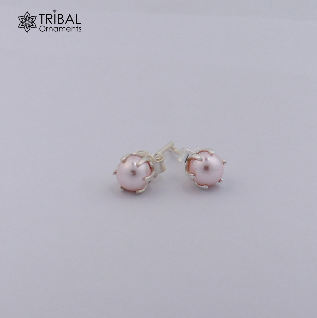 Round 925 sterling silver fabulous pink shade pearl stone stud earrings best unisex daily use jewelry er305