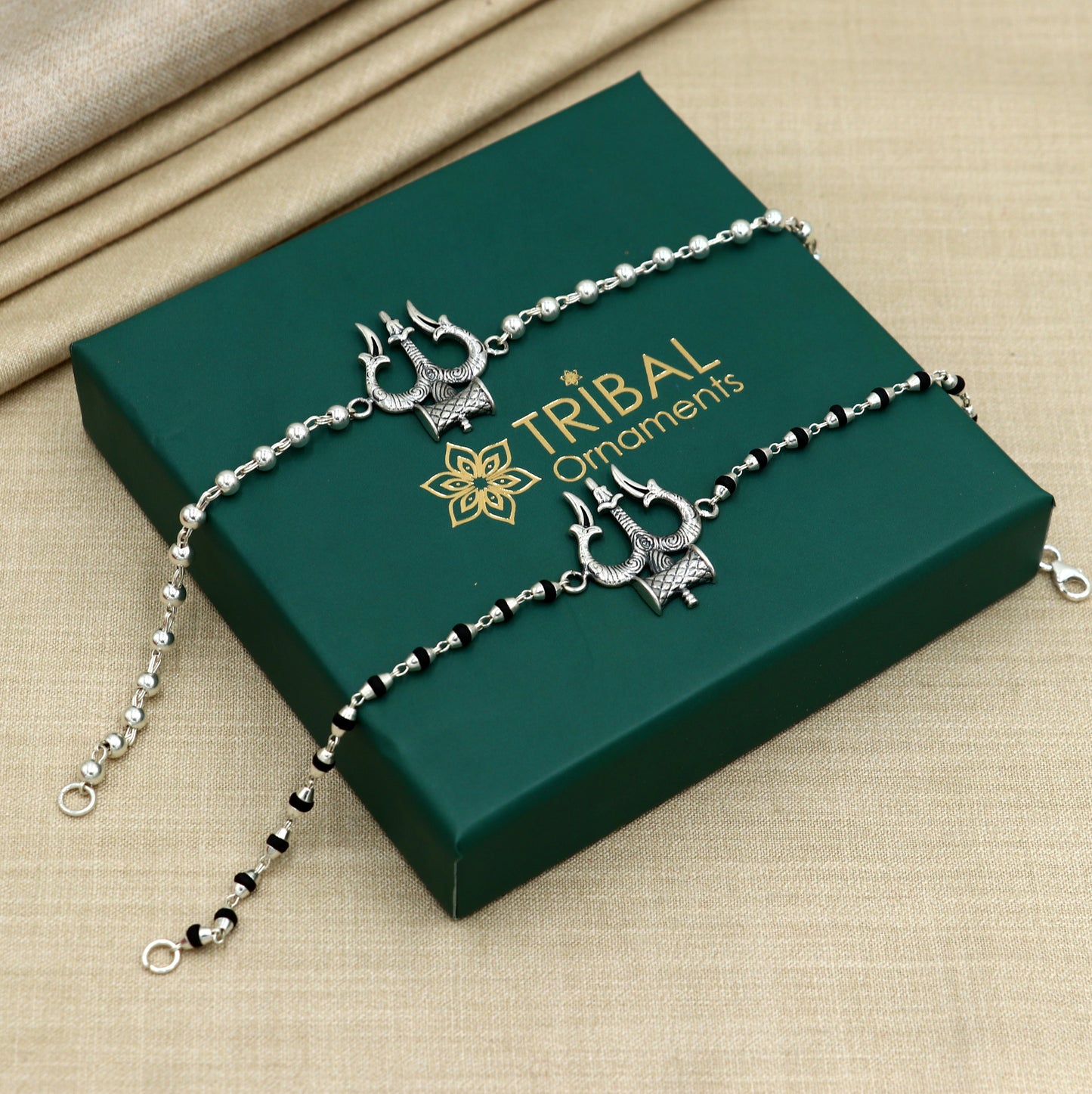 925 sterling silver Trishul / Trident design unisex bracelet rk407