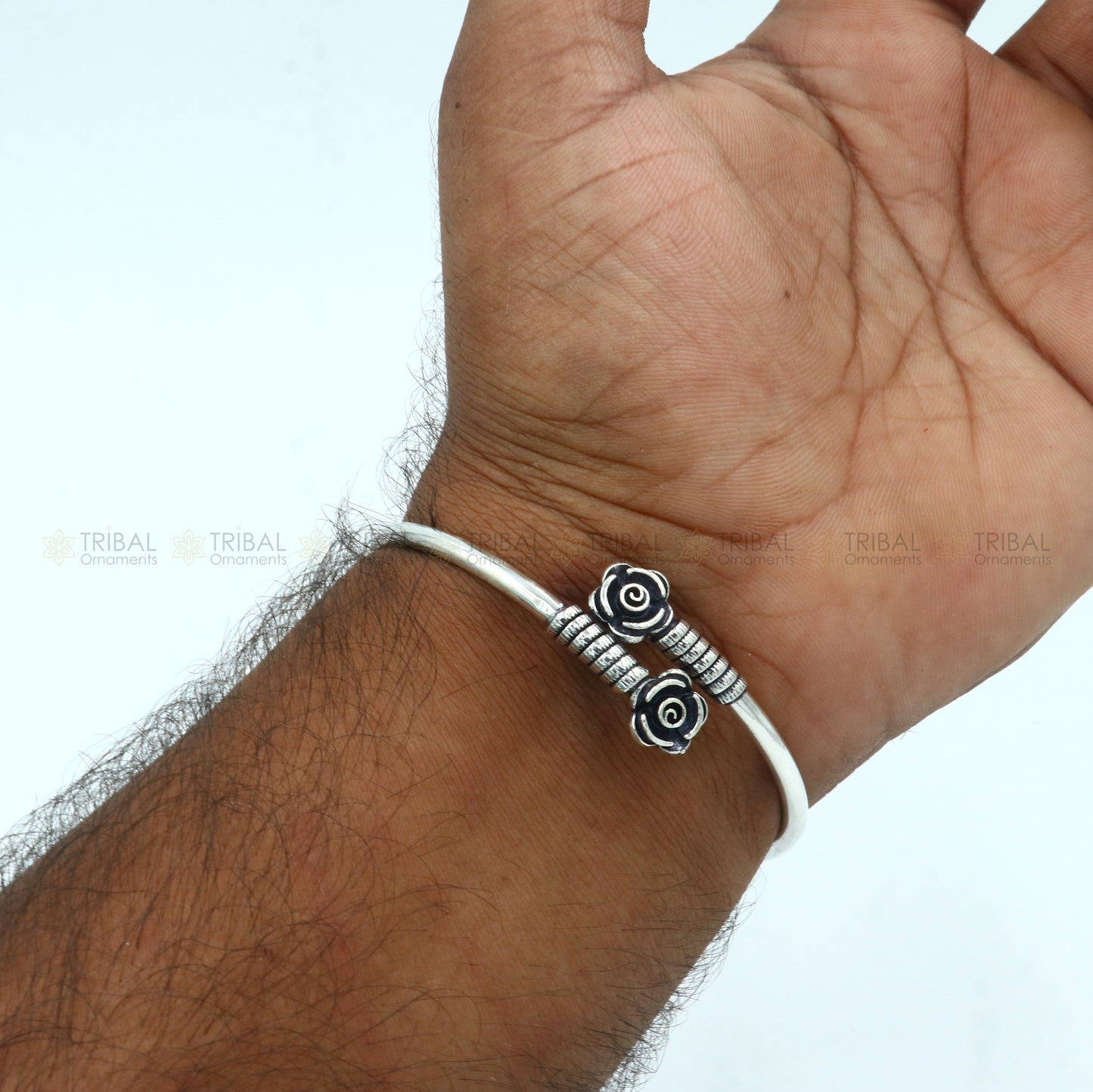 925 sterling silver handmade flower design stylish kada bangle bracelet tribal jewelry nsk863