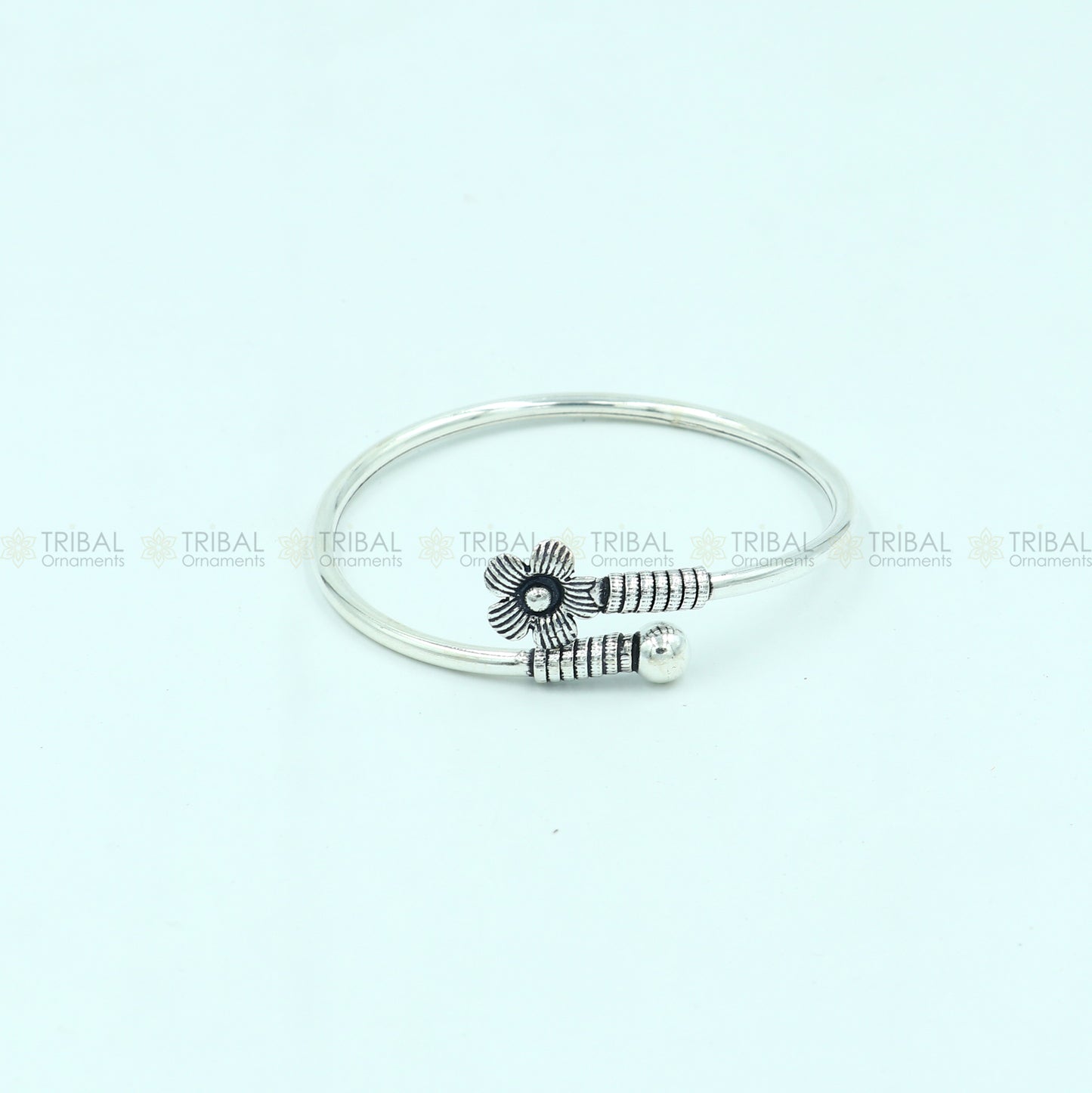 925 sterling silver handmade double flower design stylish kada bangle bracelet tribal jewelry nsk866