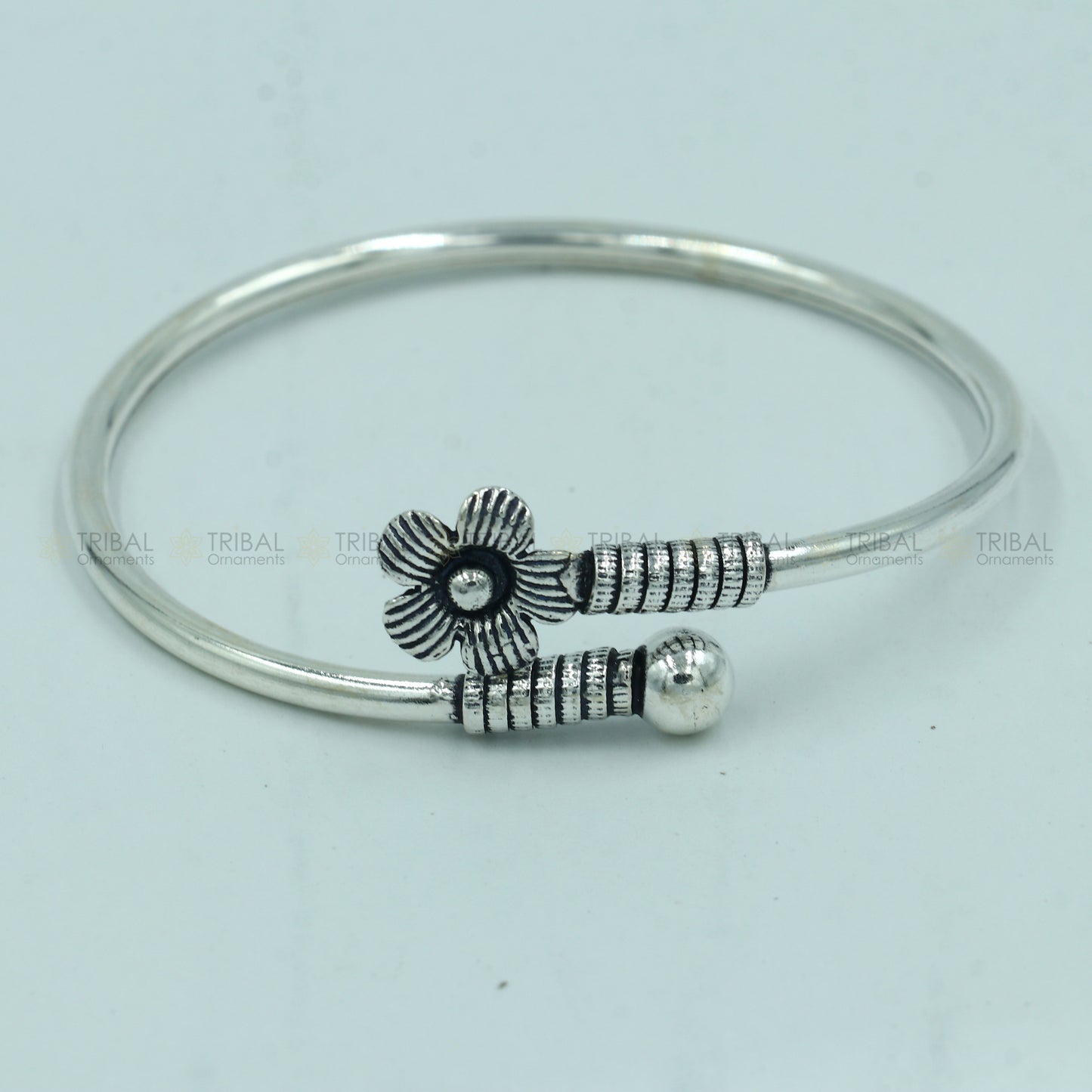 925 sterling silver handmade double flower design stylish kada bangle bracelet tribal jewelry nsk866