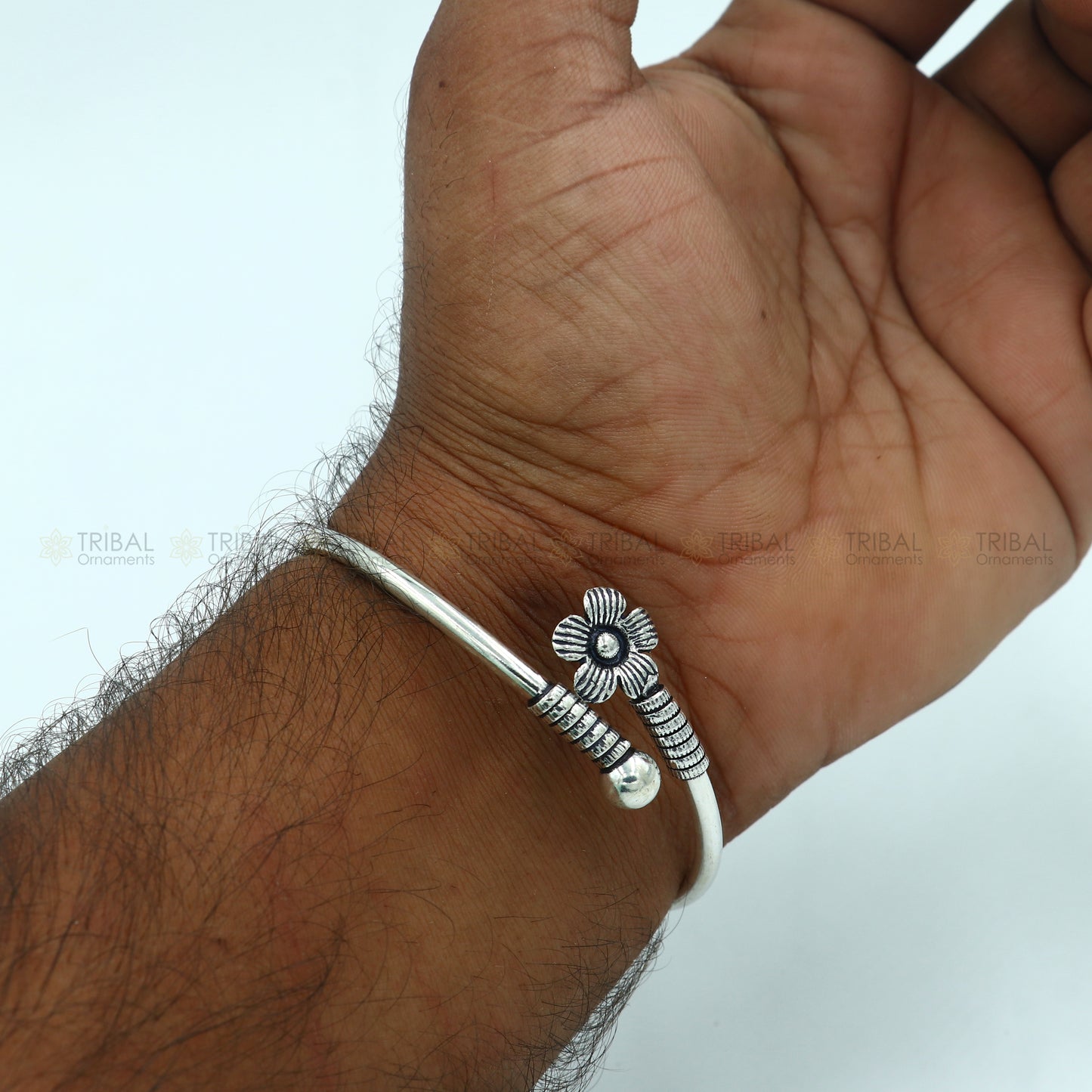 925 sterling silver handmade double flower design stylish kada bangle bracelet tribal jewelry nsk866