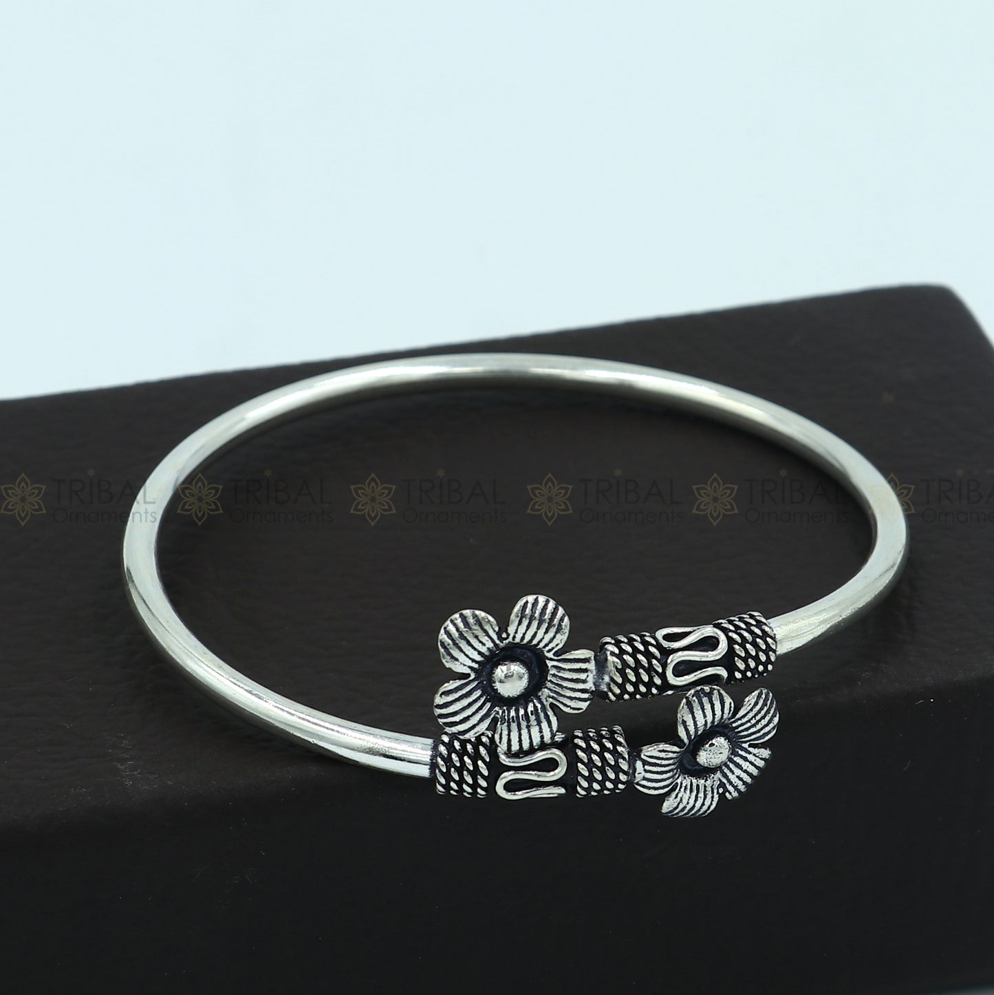 925 sterling silver handmade double flower design stylish kada bangle bracelet tribal jewelry nsk867