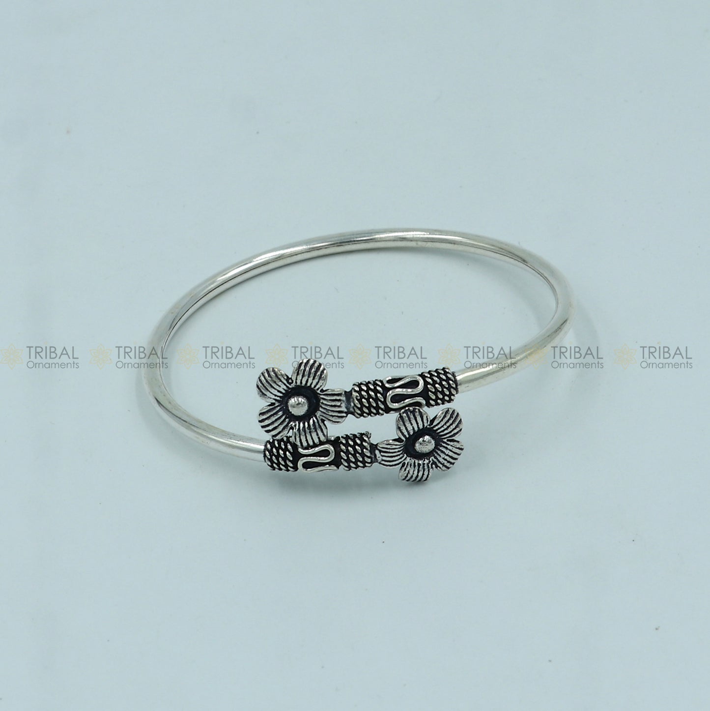 925 sterling silver handmade double flower design stylish kada bangle bracelet tribal jewelry nsk867