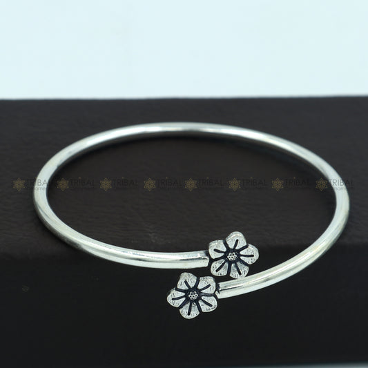 925 sterling silver handmade flower design stylish kada bangle bracelet tribal jewelry nsk869