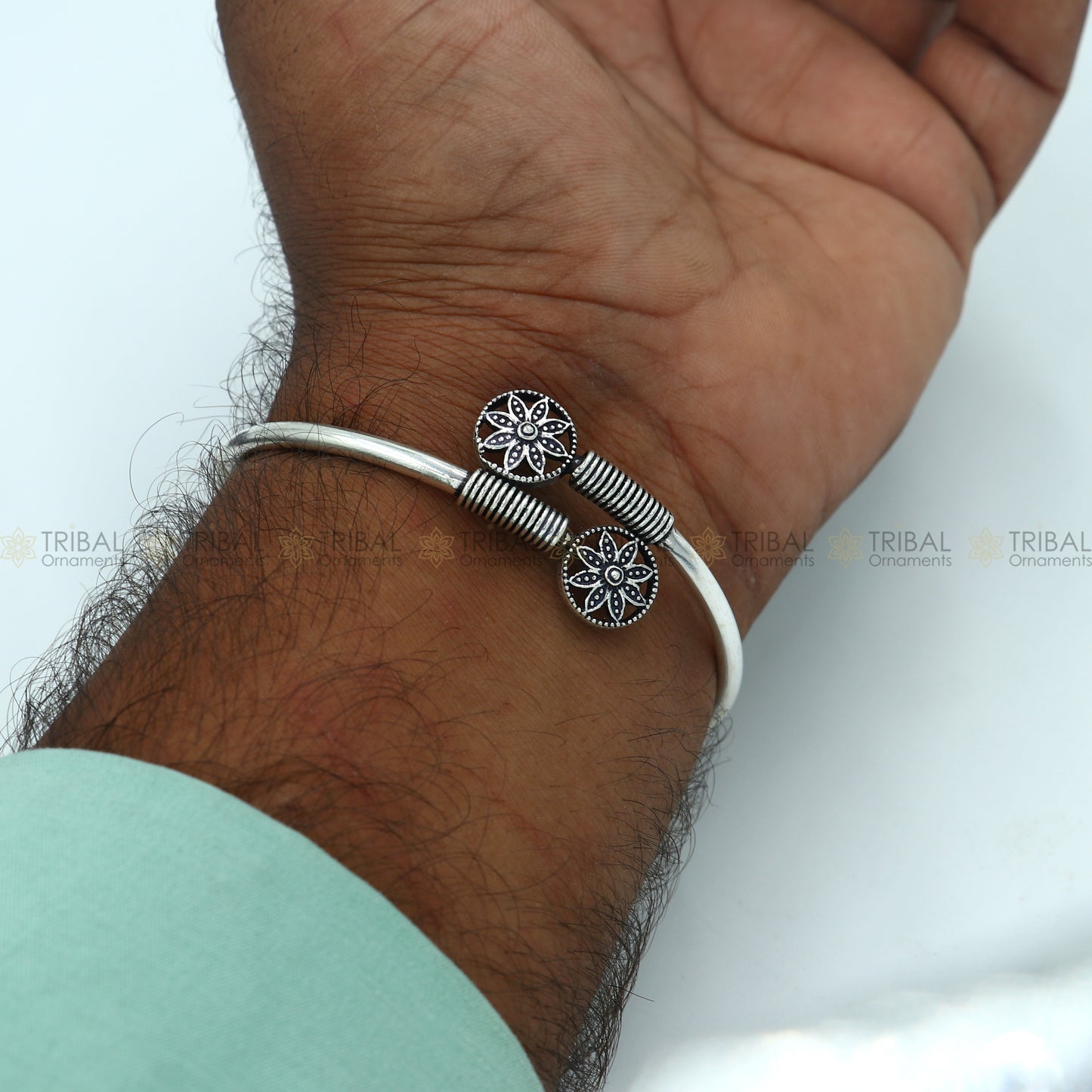 925 sterling silver handmade round shape flower design stylish kada bangle bracelet tribal jewelry nsk870