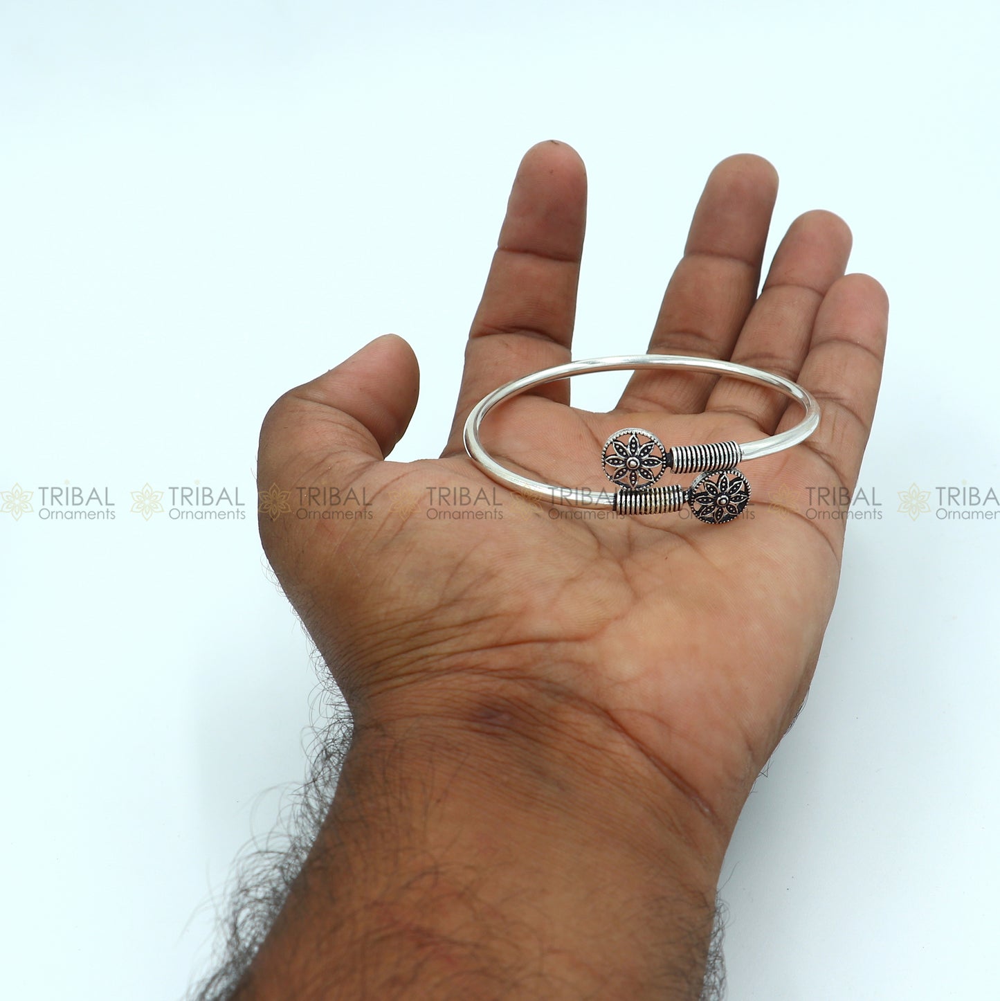 925 sterling silver handmade round shape flower design stylish kada bangle bracelet tribal jewelry nsk870