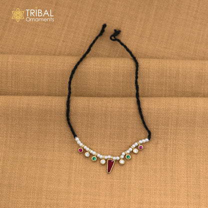 925 sterling silver pearl style multi color stone necklace for idols or god statues gold polished jewelry set864