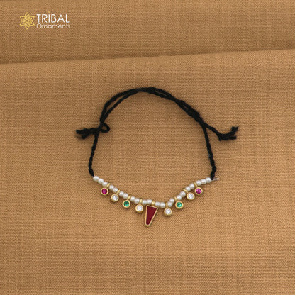 925 sterling silver pearl style multi color stone necklace for idols or god statues gold polished jewelry set864