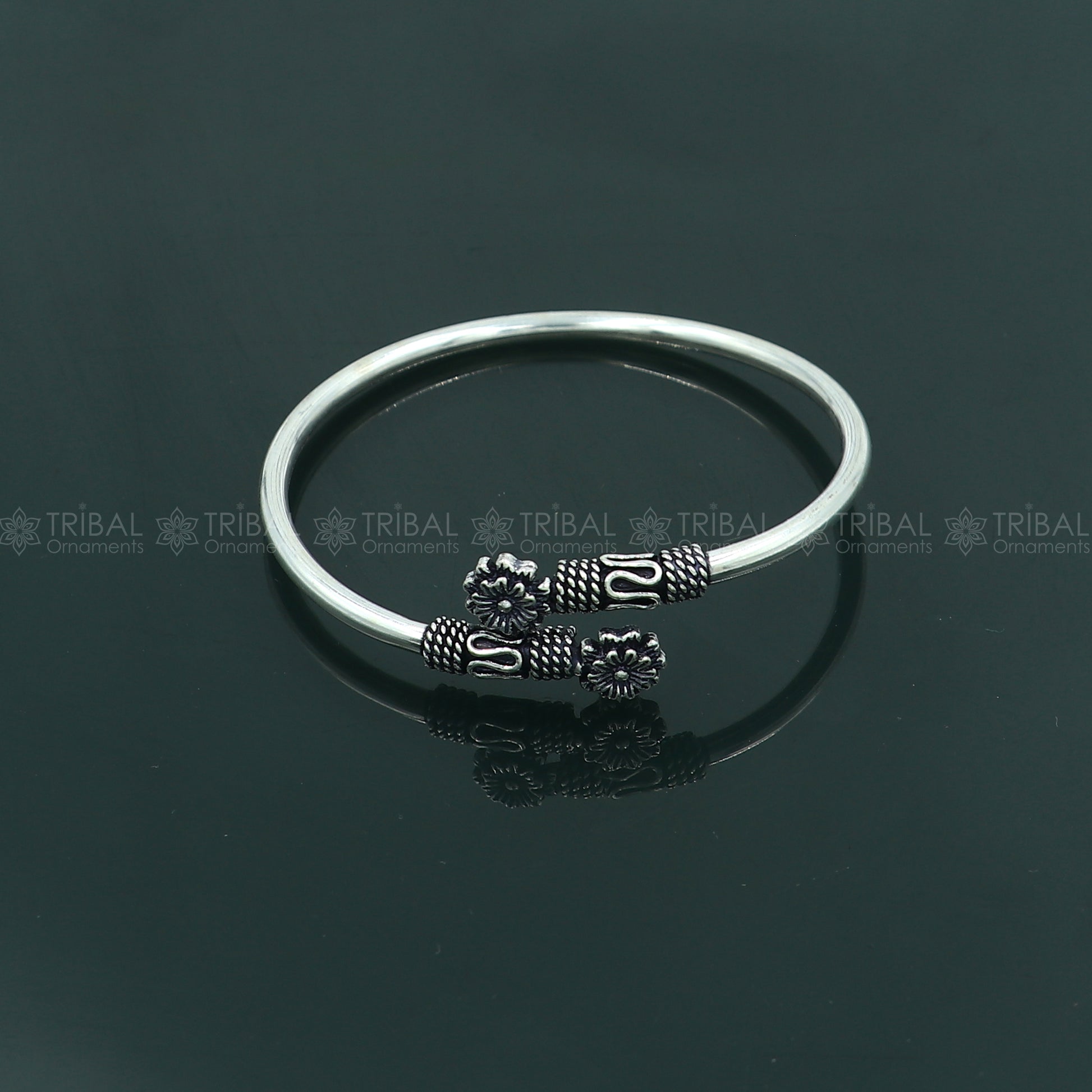 925 sterling silver handmade flower design stylish kada bangle bracelet tribal jewelry nsk881 - TRIBAL ORNAMENTS