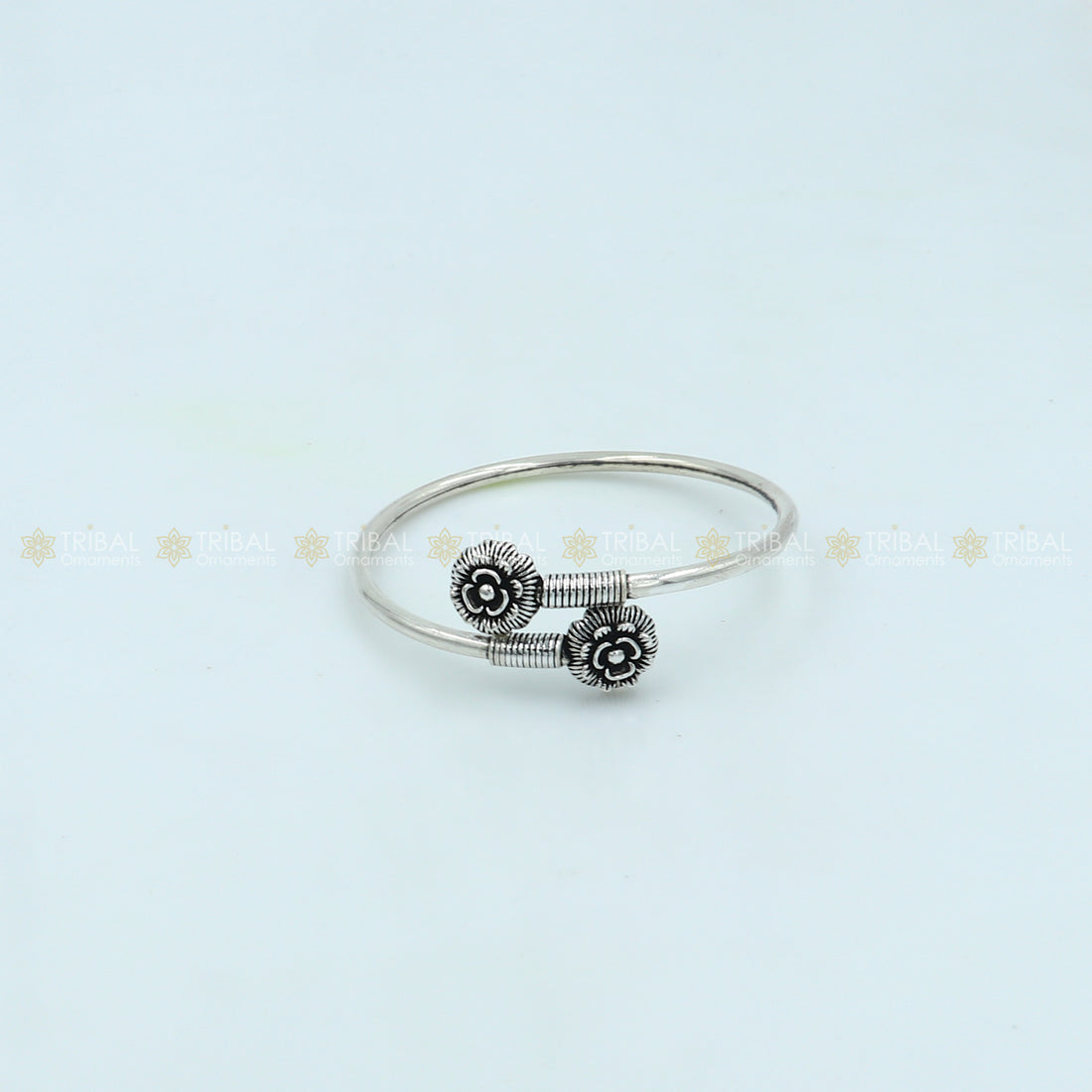 925 sterling silver handmade double flower design stylish kada bangle bracelet tribal jewelry nsk880 - TRIBAL ORNAMENTS