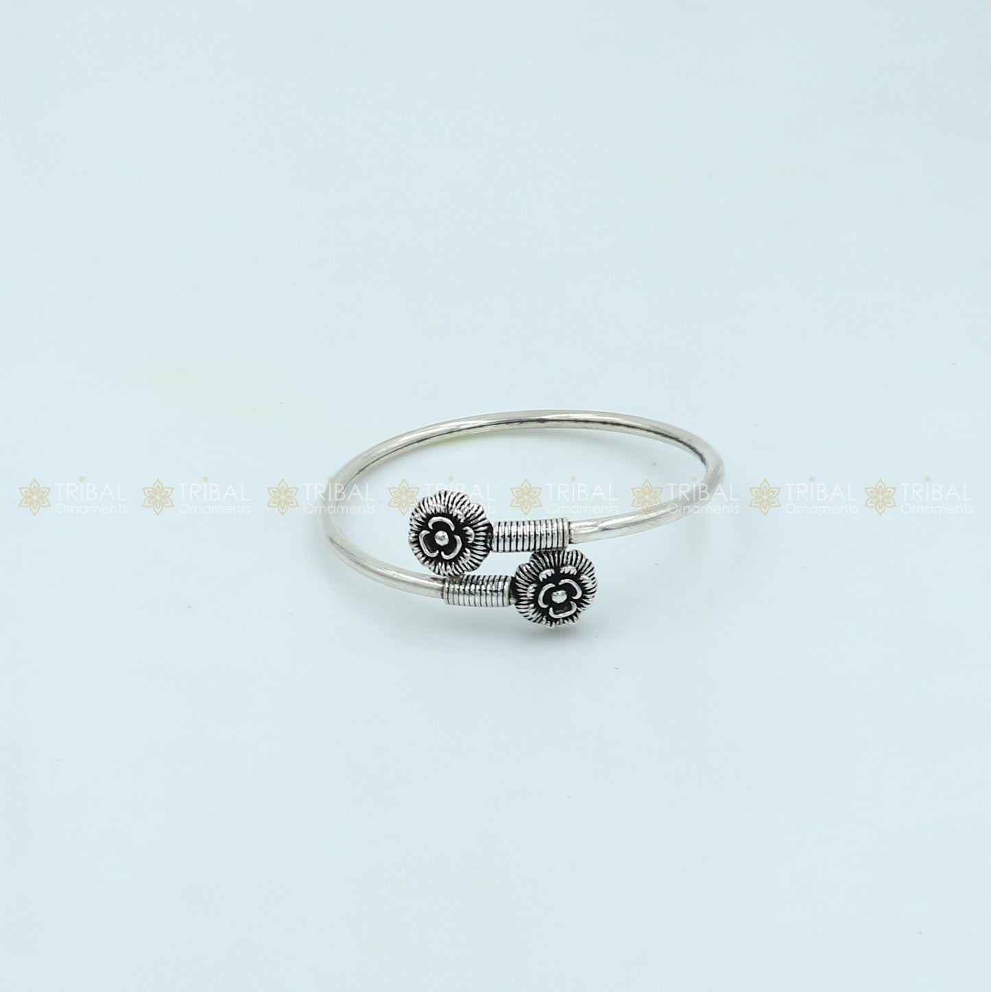 925 sterling silver handmade double flower design stylish kada bangle bracelet tribal jewelry nsk880 - TRIBAL ORNAMENTS