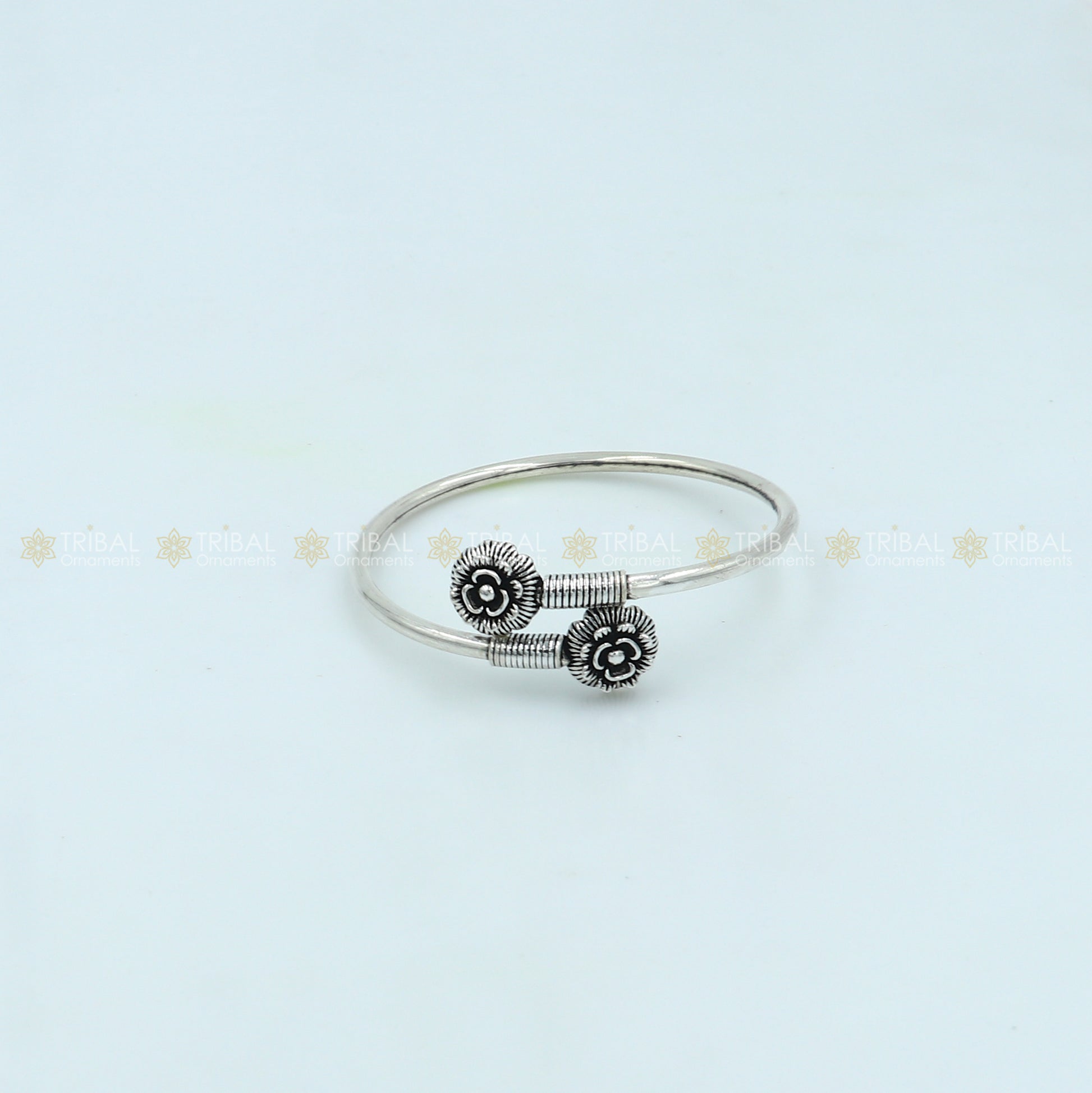 925 sterling silver handmade double flower design stylish kada bangle bracelet tribal jewelry nsk880 - TRIBAL ORNAMENTS