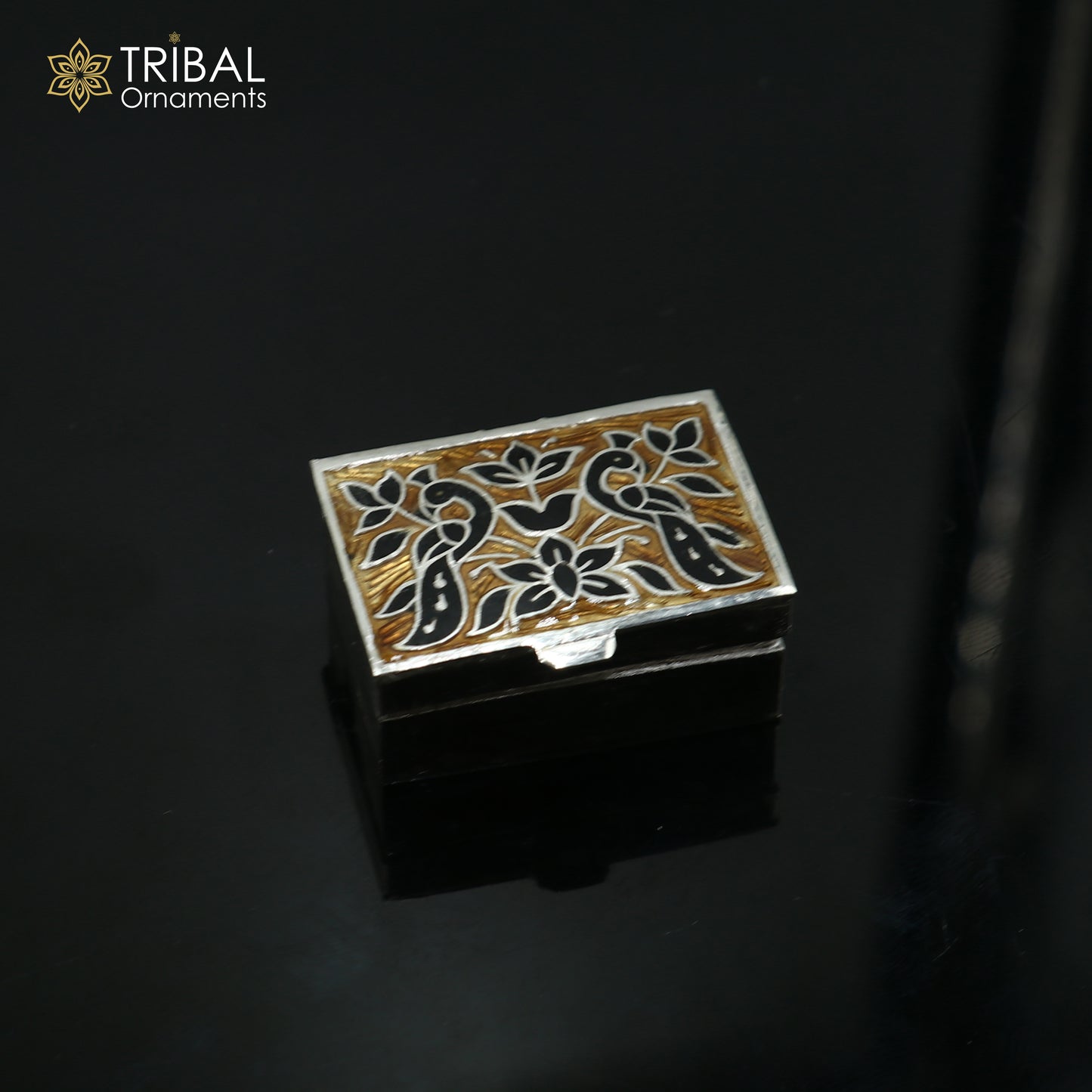 925 sterling silver Handmade meenakari work peacock design trinket box, casket box, container, Sindoor box vintage design enamel brides jewelry stb875