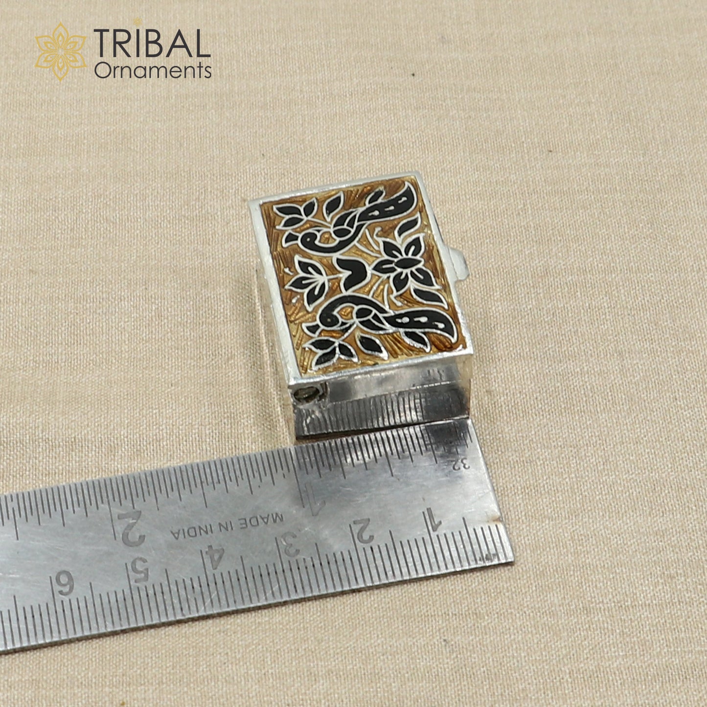 925 sterling silver Handmade meenakari work peacock design trinket box, casket box, container, Sindoor box vintage design enamel brides jewelry stb875