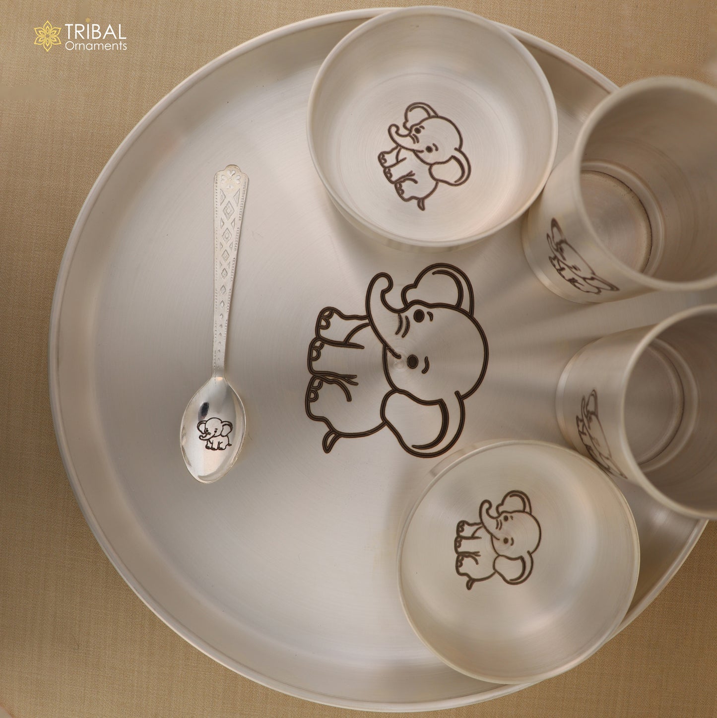 999 silver combo bowl, spoon ,Water/milk tumbler and plate/tray, silver baby dinner set utensils sv325