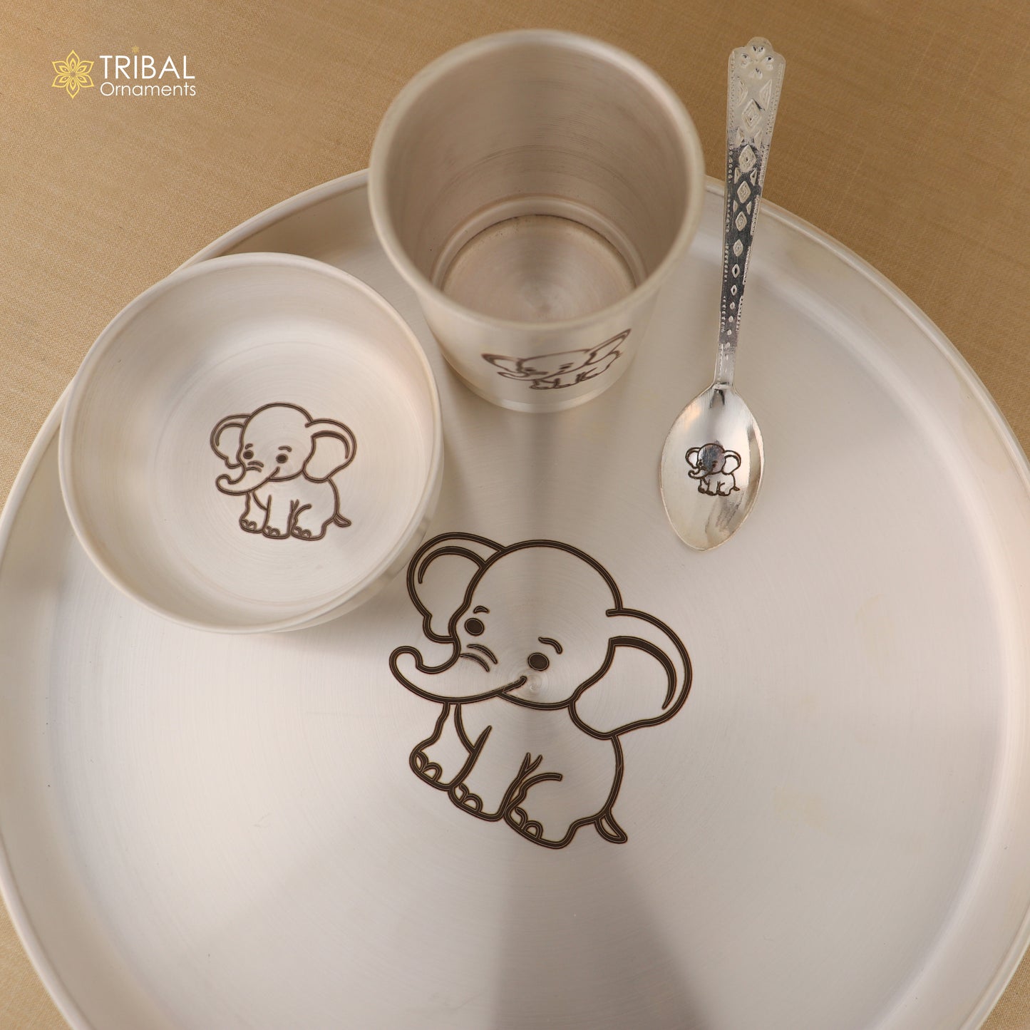 999 silver combo bowl, spoon ,Water/milk tumbler and plate/tray, silver baby dinner set utensils sv324