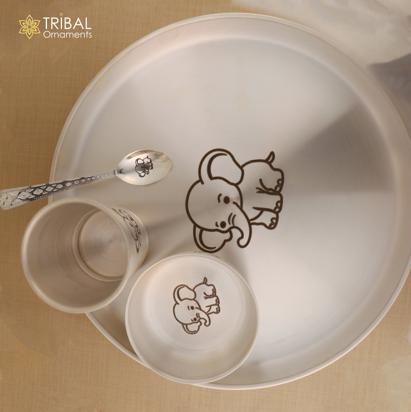 999 silver combo bowl, spoon ,Water/milk tumbler and plate/tray, silver baby dinner set utensils sv324