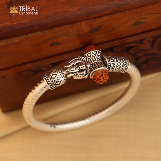 925 Sterling silver shiva trishul and mahakal rudraksha bangle bracelet kada tribal jewelry nsk945