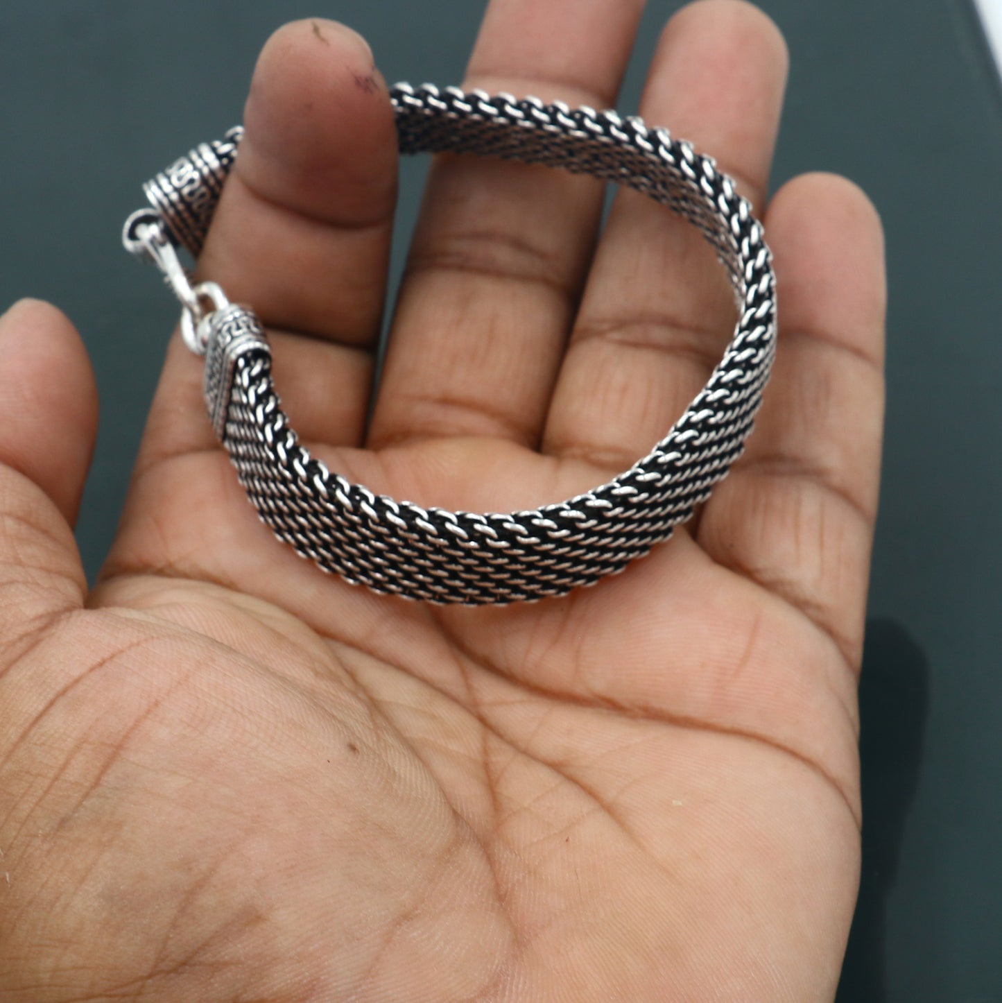 925 Sterling silver handmade solid men's vintage design chain bracelet flexible bracelet unisex jewelry from india  sbr753