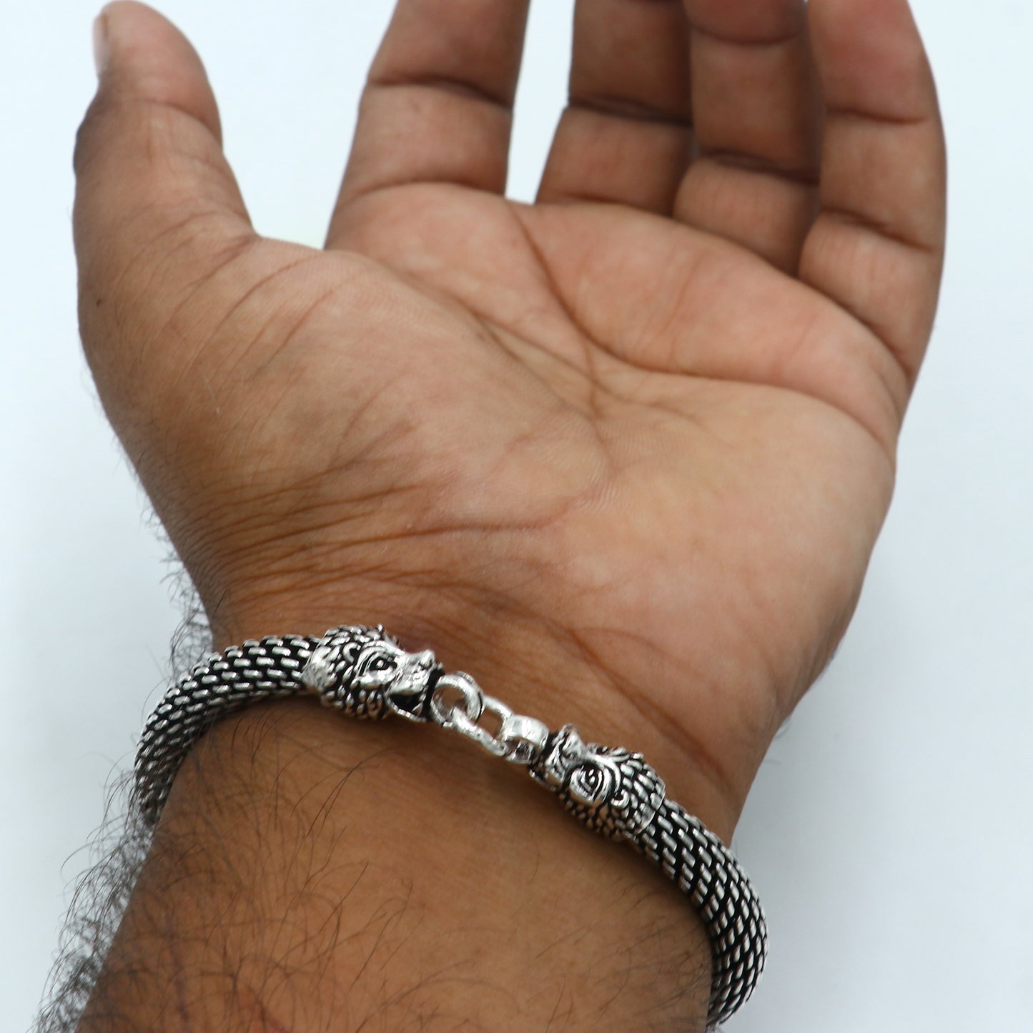 925 Sterling silver handmade solid lion face design chain bracelet flexible bracelet unisex jewelry from india  sbr755