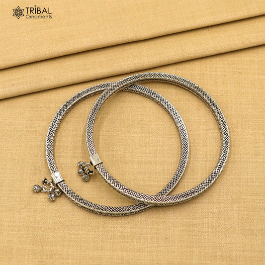 5 mm 925 sterling silver vintage ethnic design customized foot ankle kada bracelet with hanging drops  belly dance jewelry nsfk149