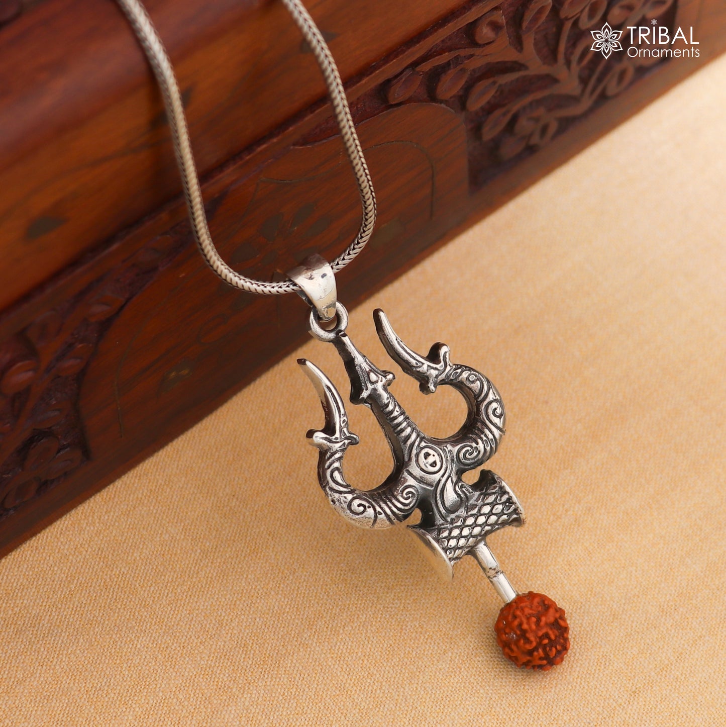 925 sterling silver Shiva trident / trishul Pendant with chain tribal jewellery nsp1095