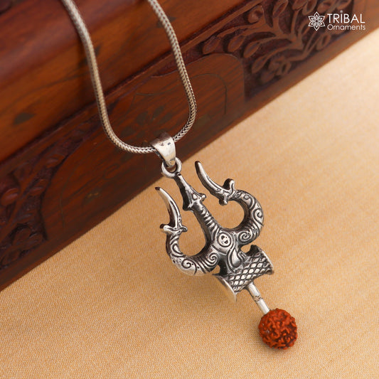 925 sterling silver Shiva trident / trishul Pendant with chain tribal jewellery nsp1095