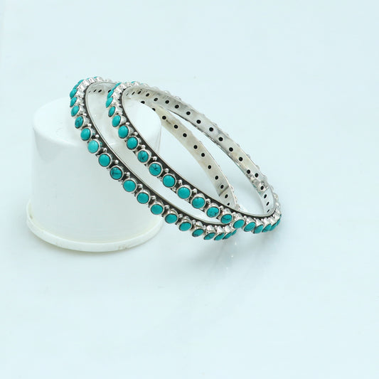 925 sterling turquoise stone bangle pure silver gifting jewelry ba440