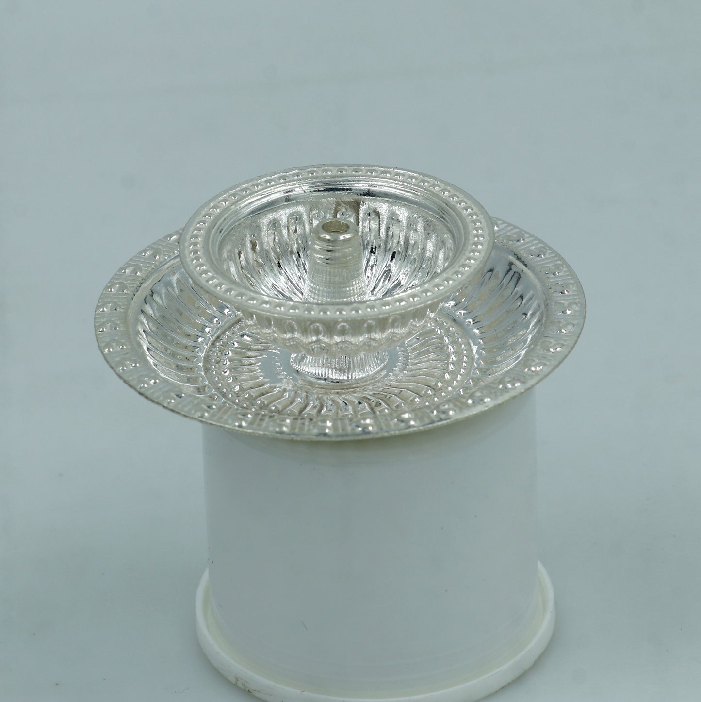 925 fine sterling silver chitai work kandrai work design oil lamp, silver Deepak, silver temple article, puja utensils art su1326