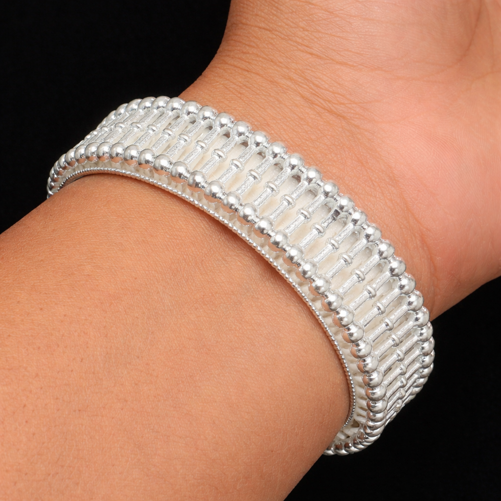 Indian traditional 925 sterling silver cuff bracelet with vintage tribal design, trendy brides bangle, cultural jewelry by Tribal Ornaments