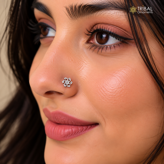 925 sterling silver vintage flower style nose pin ethnic tribal jewelry np137