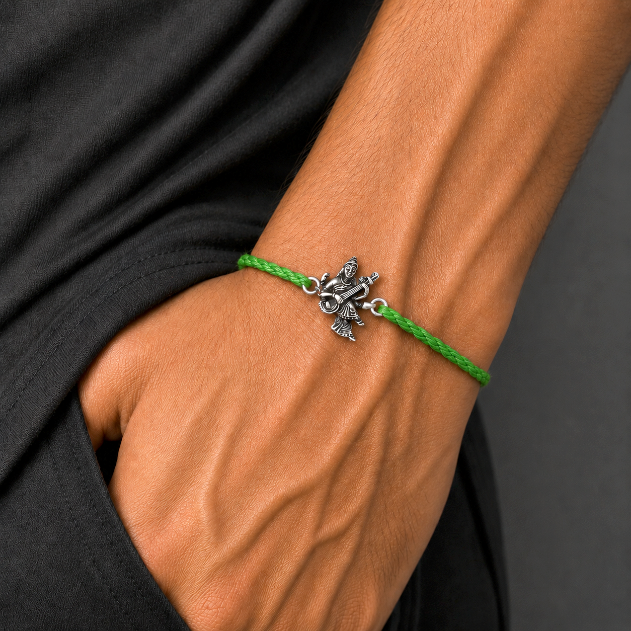 925 Sterling silver Lord Sarashwati maa with veena design thread rakhi bracelet rk331