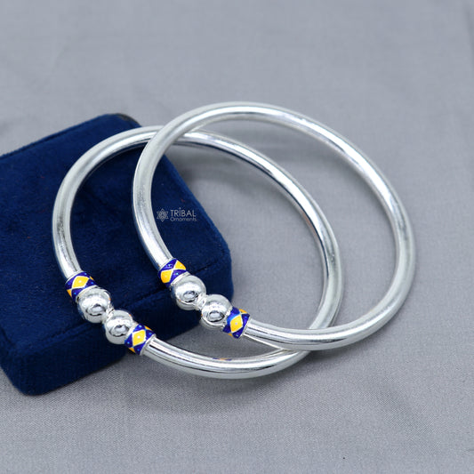 925 sterling silver handmade fabulous plain shine design bangle bracelet kada jewelry, single ball kada bangle nba428 - TRIBAL ORNAMENTS