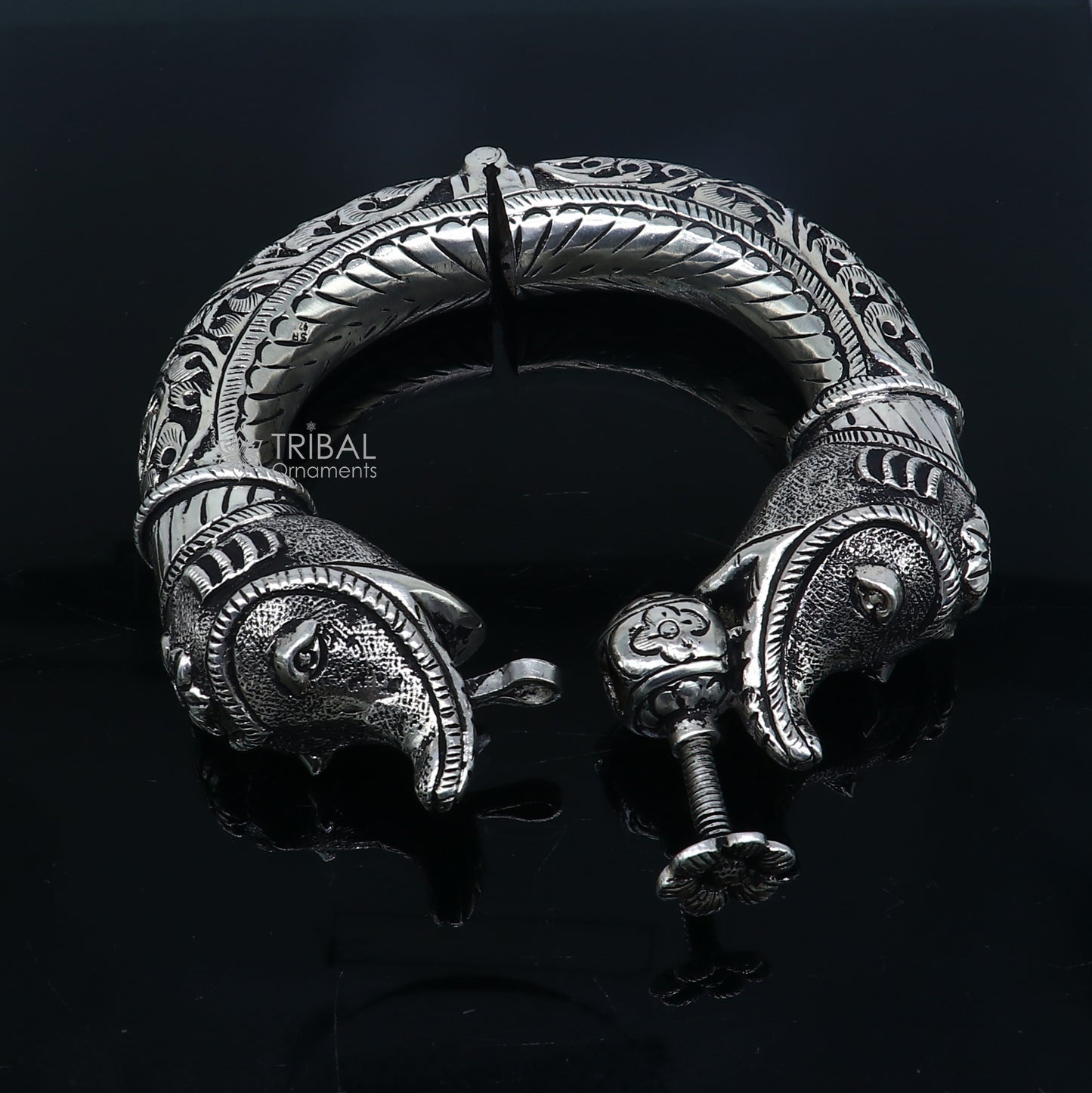 925 sterling silver handmade chitai work elephant face fabulous vintage bangle bracelet kada, garba and dancing ethnic jewelry NSK843