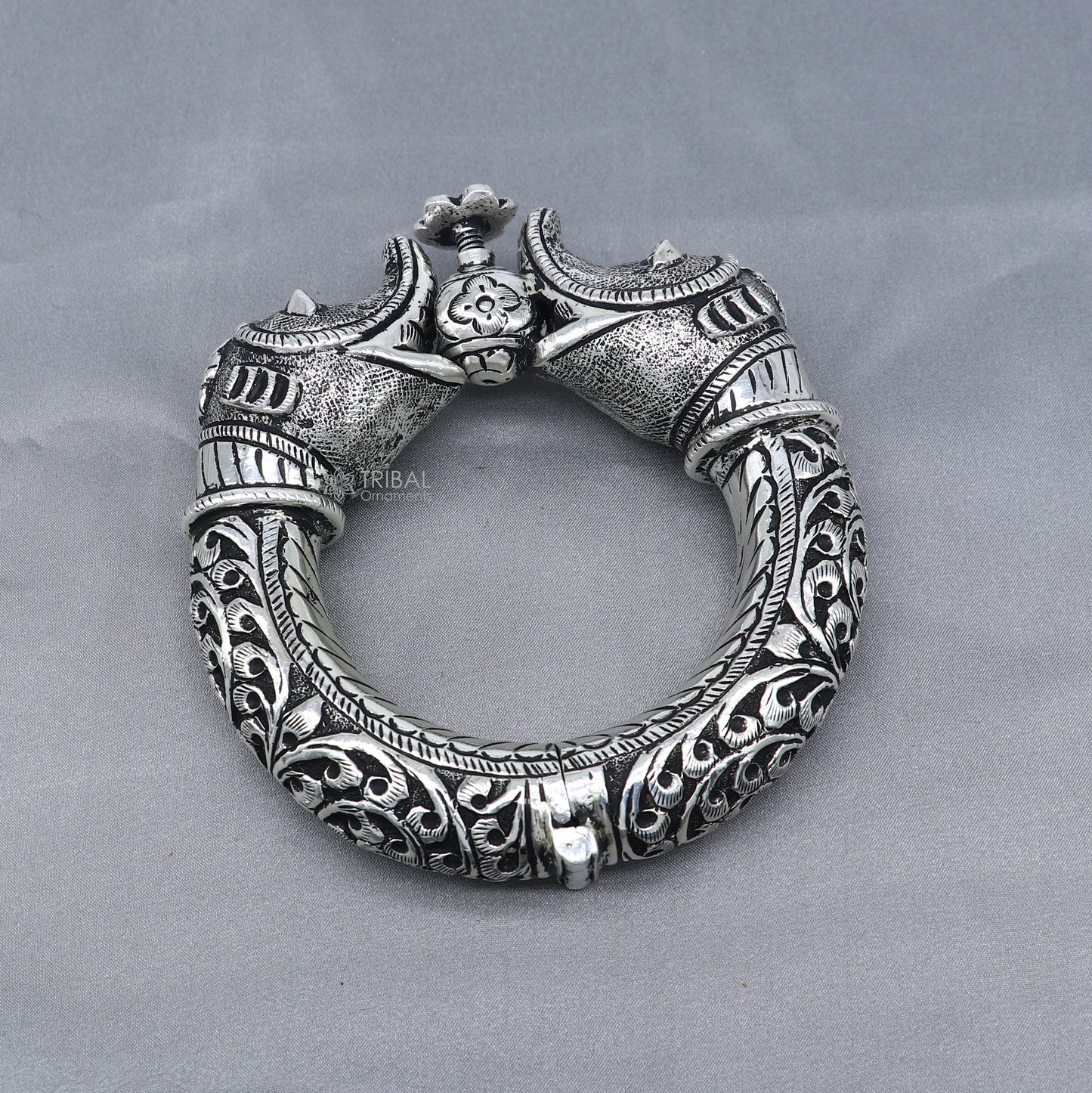 925 sterling silver handmade chitai work elephant face fabulous vintage bangle bracelet kada, garba and dancing ethnic jewelry NSK843