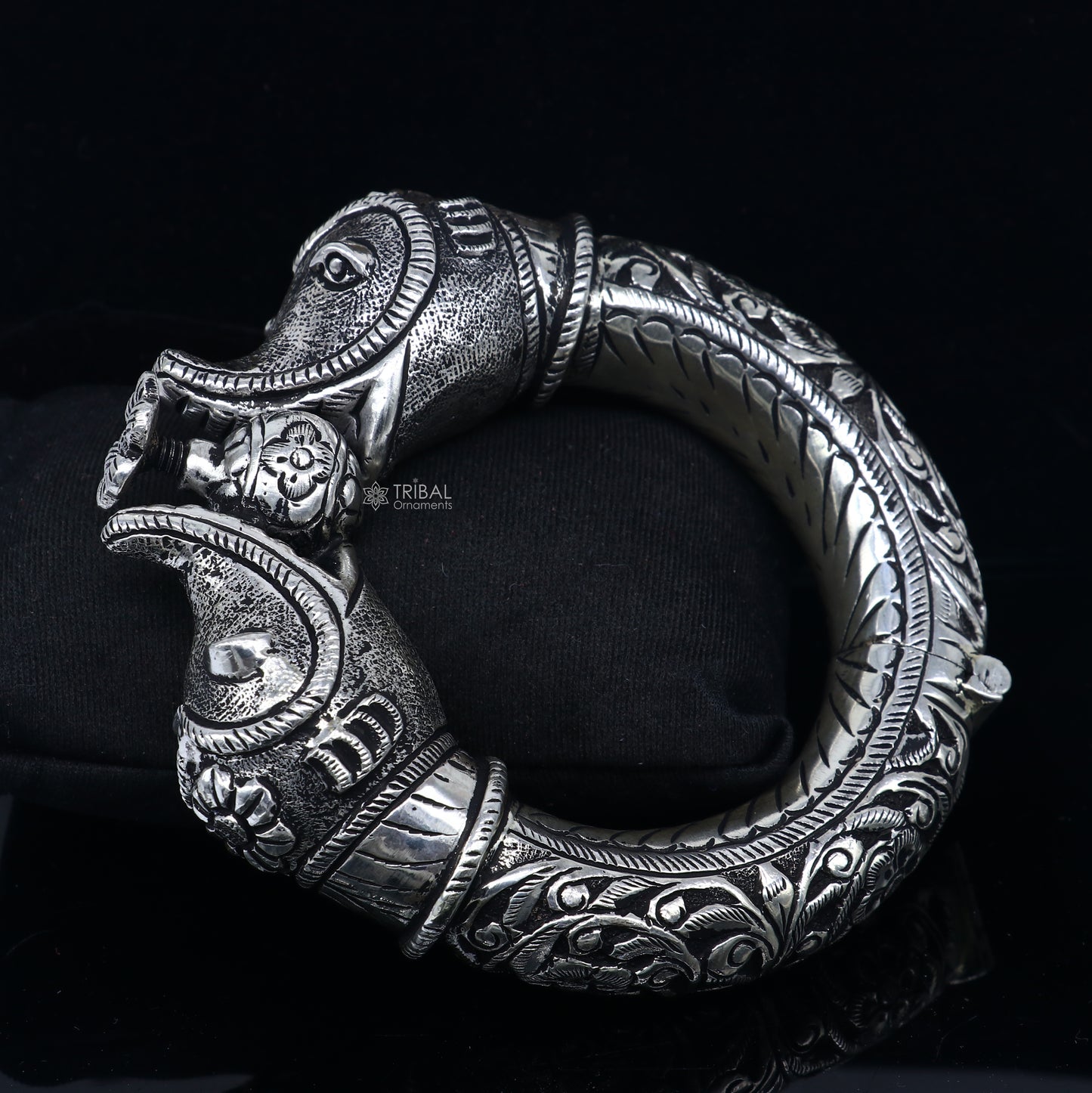 925 sterling silver handmade chitai work elephant face fabulous vintage bangle bracelet kada, garba and dancing ethnic jewelry NSK843