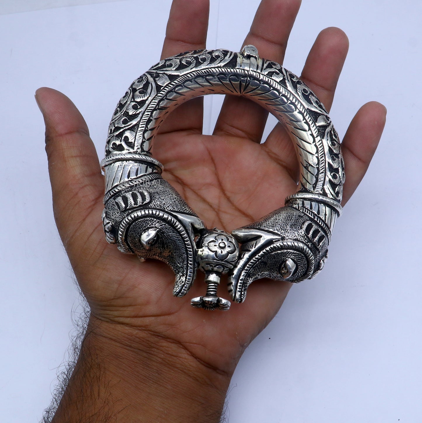 925 sterling silver handmade chitai work elephant face fabulous vintage bangle bracelet kada, garba and dancing ethnic jewelry NSK843