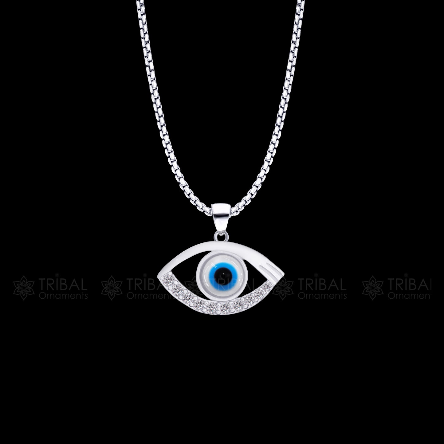 PURE 925 sterling silver evil eyes pendant with CZ stone nsp795