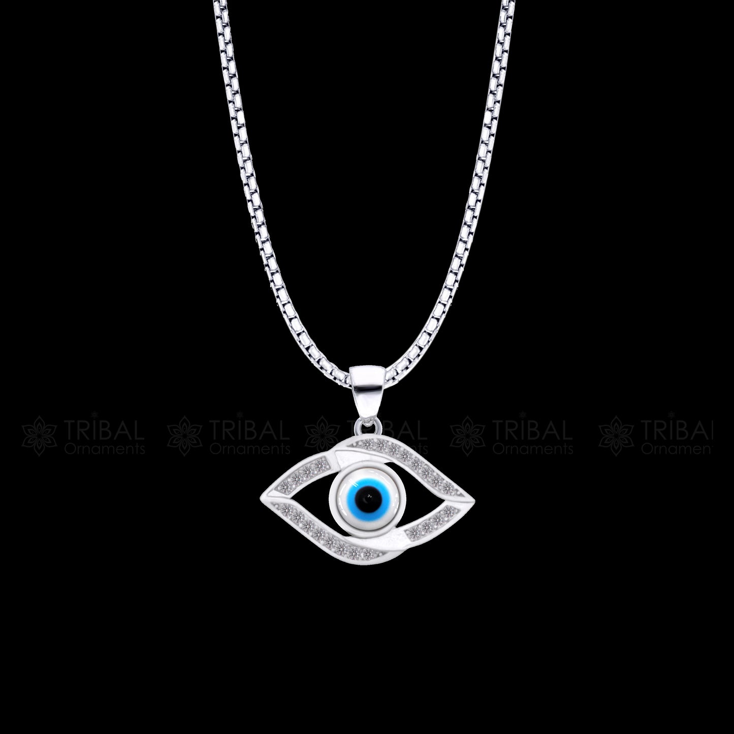 PURE 925 sterling silver evil eyes pendant with CZ stone nsp797