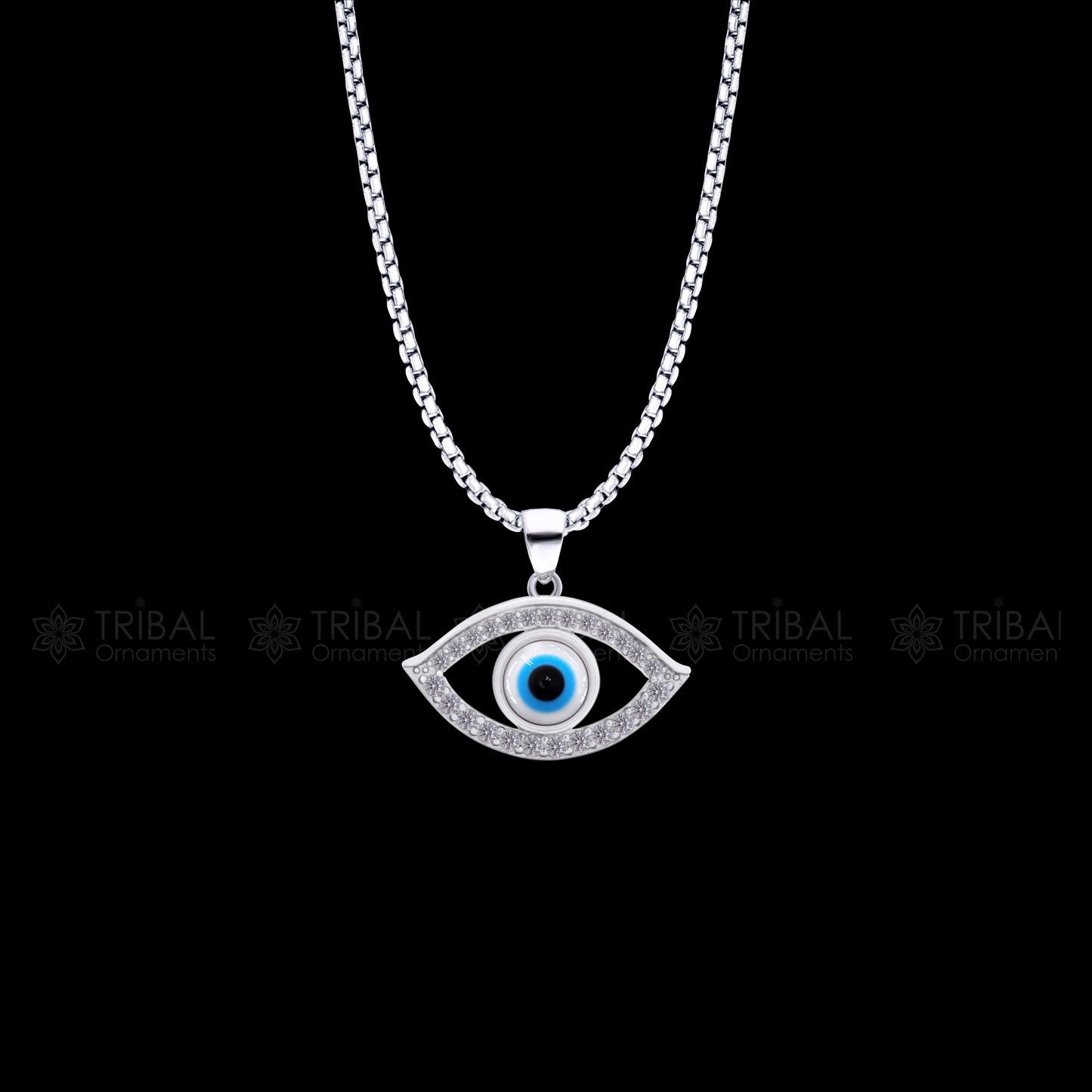 PURE 925 sterling silver evil eyes pendant with CZ stone nsp798